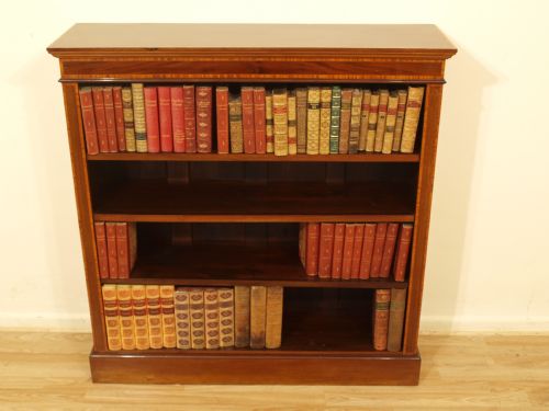 fig 1. A Mahogany & Satinwood Inlaid Edwardian Antique Open Bookcase
