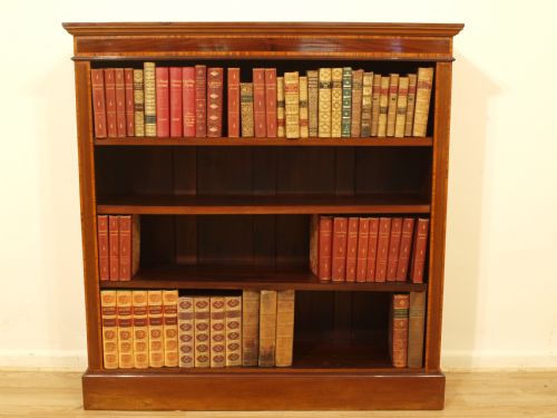 A Mahogany & Satinwood Inlaid Edwardian Antique Open Bookcase