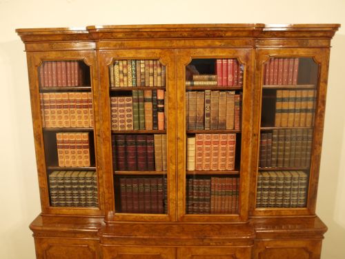 fig 1. A Stunning Burr Walnut Victorian Period Breakfront Bookcase