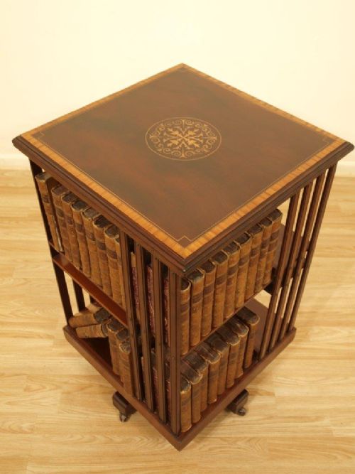 A Mahogany Inlaid Edwardian Period Antique Revolving Bookcase