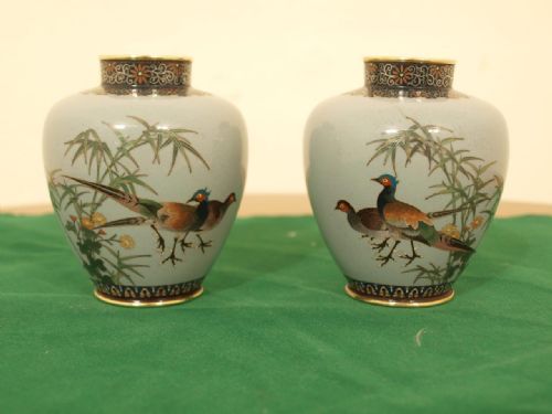 A Fine Pair of Meiji Period Japanese Cloisonné Vases