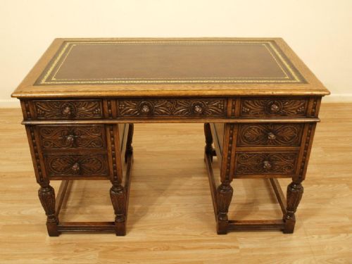 A Solid Oak Jacobean Revival Antique Writing Desk