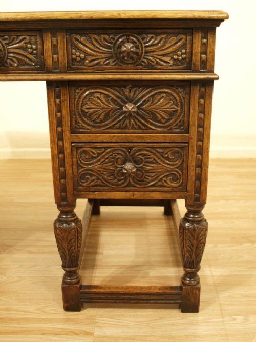 fig 1. A Solid Oak Jacobean Revival Antique Writing Desk
