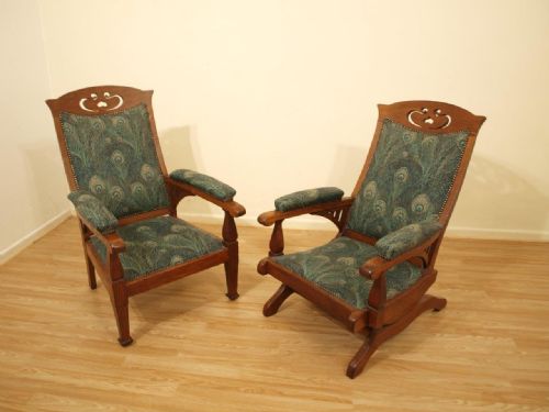 A Rare Pair of Oak Arts & Crafts Armchairs