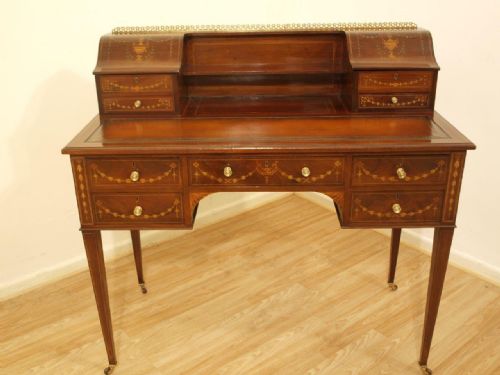 A Quality Mahogany Inlaid Edwardian Period Antique Writing Desk