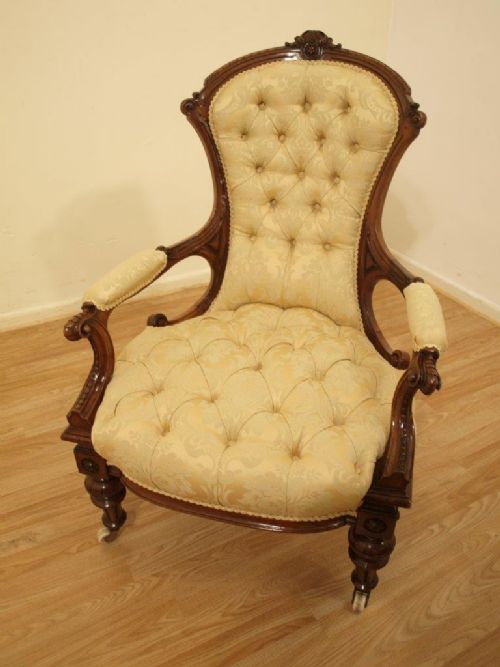 A Fantastic Quality Walnut Victorian Period Open Arm Chair