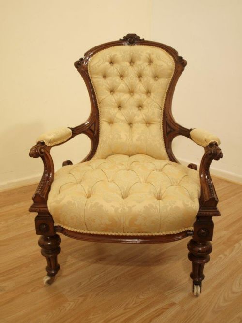 fig 1. A Fantastic Quality Walnut Victorian Period Open Arm Chair