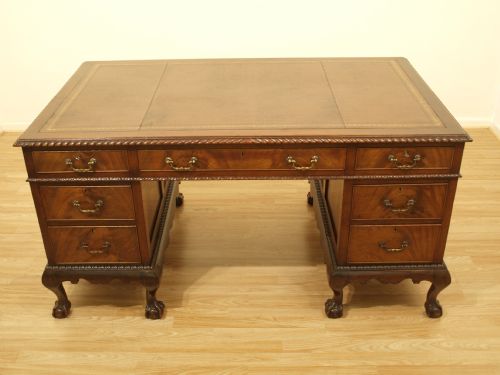 A Chippendale Revival Mahogany Antique Pedestal Desk