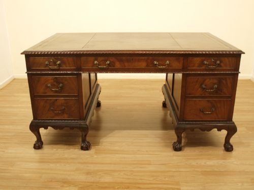 fig 1. A Chippendale Revival Mahogany Antique Pedestal Desk