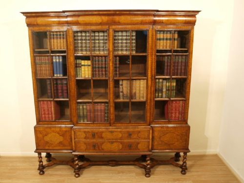 A Stunning Quality Walnut & Seaweed Marquetry Bookcase by Gill & Reigate