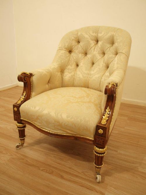 A Stunning Walnut & Ormolu Mounted Victorian Period Armchair