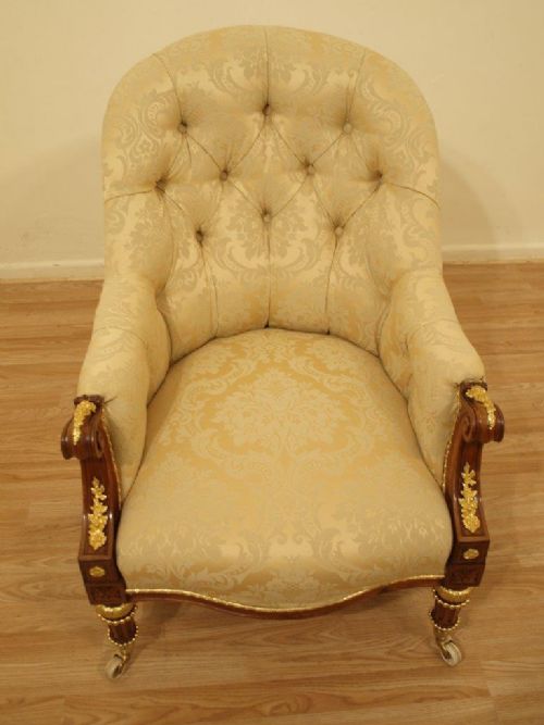 fig 1. A Stunning Walnut & Ormolu Mounted Victorian Period Armchair