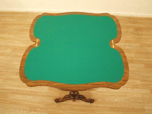 fig 1. A Beautiful Burr Walnut, Amboyna & Marquetry Inlaid Victorian Period Fold Over Games Table