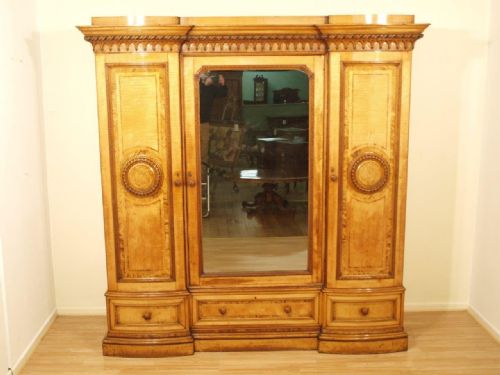 A Stunning Tiger Maple & Burr Ash Victorian Period Antique Wardrobe