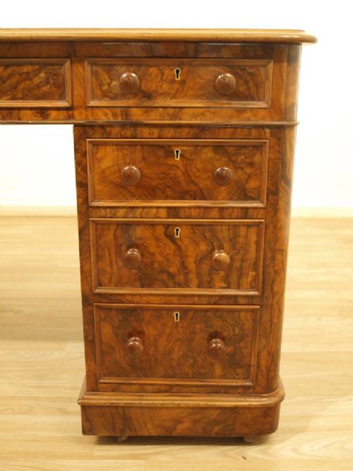 fig 1. A Stunning Quality Burr Walnut Antique Pedestal Desk By Edwards & Roberts Of London