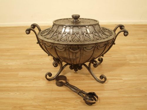 A Large Rare Country House Arts & Crafts Period Polished Steel Oval Coal Box