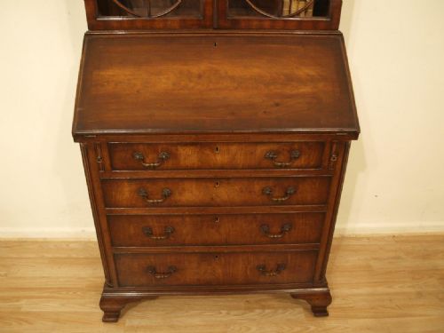 fig 1. A mahogany Edwardian Period Chippendale Revival Antique Bureau Bookcase