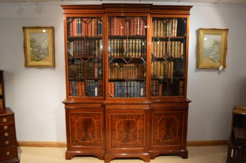 A Superb Quality Mahogany Inlaid Edwardian Period Breakfront Bookcase