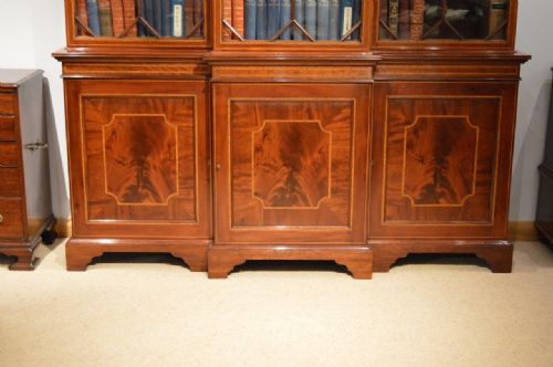 fig 1. A Superb Quality Mahogany Inlaid Edwardian Period Breakfront Bookcase
