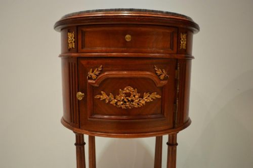 fig 1. A Beautiful Near Pair Of Mahogany French Oval Bedside Tables