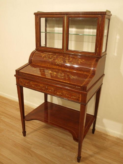 A Stunning Quality Mahogany Late Victorian Period Cylinder Bureau Cabinet