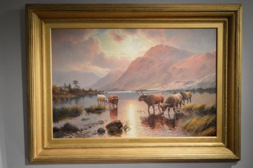 A Pair of Highland Cattle Victorian Period Paintings by Henry Hall