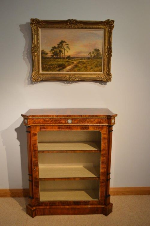 A Beautiful Walnut Inlaid Victorian Period Antique Pier Cabinet
