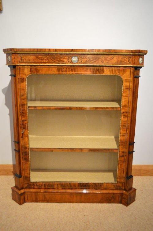 fig 1. A Beautiful Walnut Inlaid Victorian Period Antique Pier Cabinet