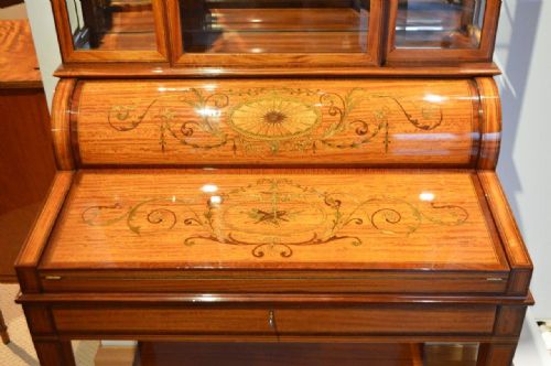 fig 1. A Stunning Quality Satinwood & Mahogany Late Victorian Period Cylinder Desk/Cabinet