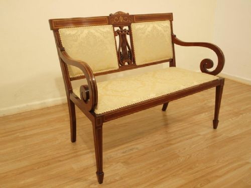 A Beautiful Mahogany Inlaid Edwardian Period Antique Settee