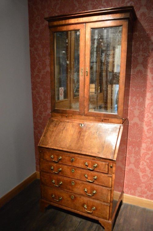 fig 1. A Walnut George I Period Antique Bureau Cabinet