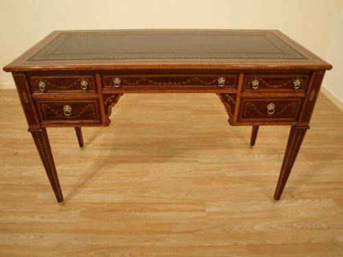 A Stunning Quality Mahogany Inlaid Late Victorian Inlaid Writing Table by Edwards & Roberts of London