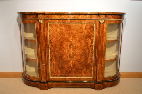 A Burr Walnut & Marquetry Victorian Period Antique Credenza