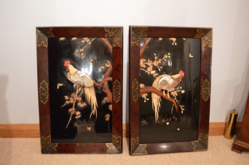 A Pair of Japanese Shibyama Lacquered Panels