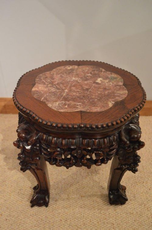 A 19th Century Small Chinese Hardwood & Marble Stand