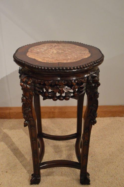 A Chinese 19th Century Hardwood & Marble Stand