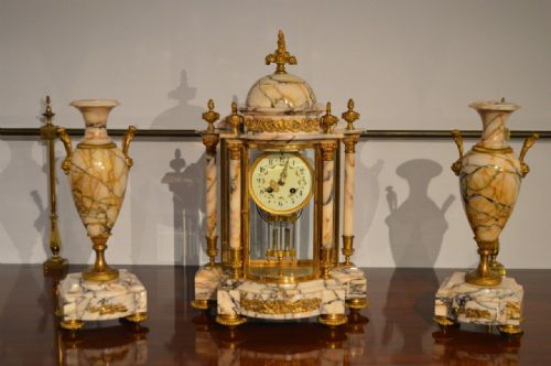 A Beautiful Marble & Ormolu French Clock Garniture