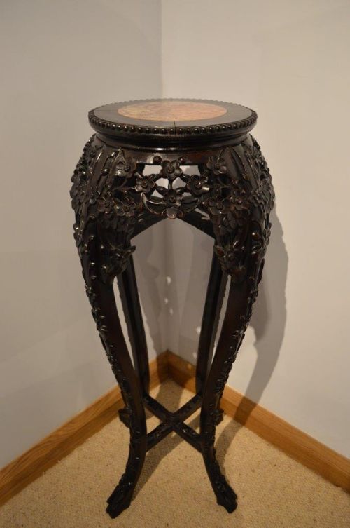 A Tall Chinese Hardwood Carved Jardiniere Stand