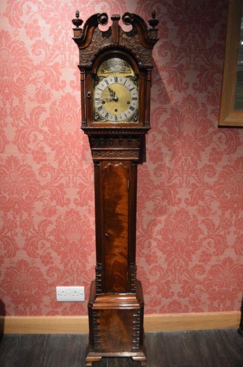 A Small Chippendale Style Mahogany Antique Grandmother Clock