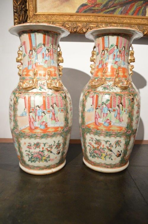 A Beautiful Pair of 19th Century Canton Vases