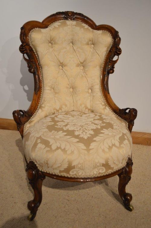 A Walnut Victorian Period Carved Ladies/nursing Chair