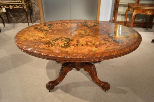 A Stunning Burr Walnut Marquetry Inlaid Victorian Period Oval Loo/centre Table