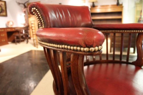fig 1. A Mahogany & Leather Edwardian Period Swivel Desk Chair