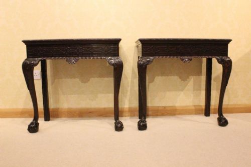 A Good Pair of Mahogany George II Style Irish Chippendale Side Tables