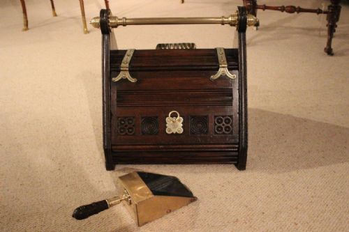 A Rare Oak & Brass Mounted Aesthetic Period Antique Coal Box