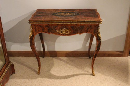 A Burr Walnut, Tulipwood & Marquetry Inlaid Victorian Period Games Table