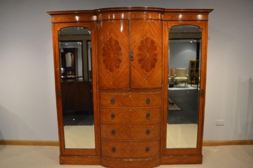 A Stunning Satinwood Inlaid Edwardian Period Antique Wardrobe