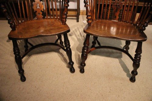 fig 1. A Near Pair Of Yew Wood Mid 19th Century High Back Windsor Chairs