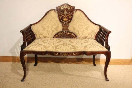 A Beautiful Mahogany Inlaid Edwardian Period Antique Settee