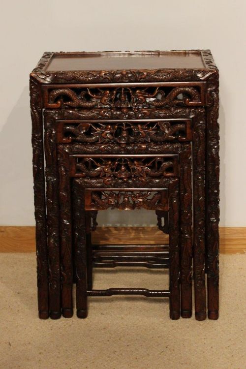 fig 1. A Hardwood Chinese Quartetto Of Tables